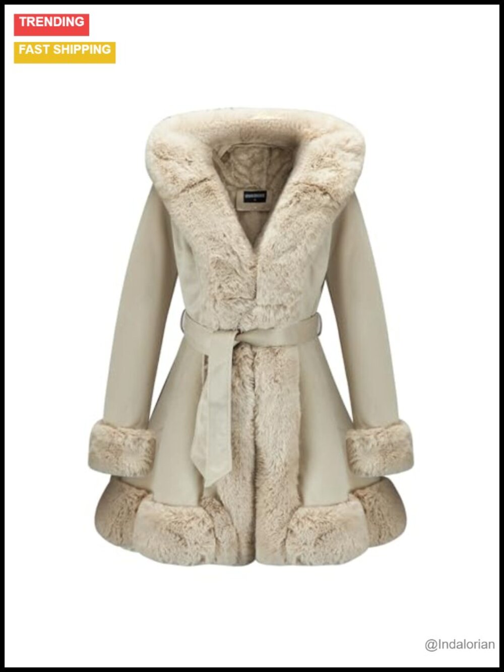 Faux Fur Collar Mid Length Slim Trench Coat with Pockets